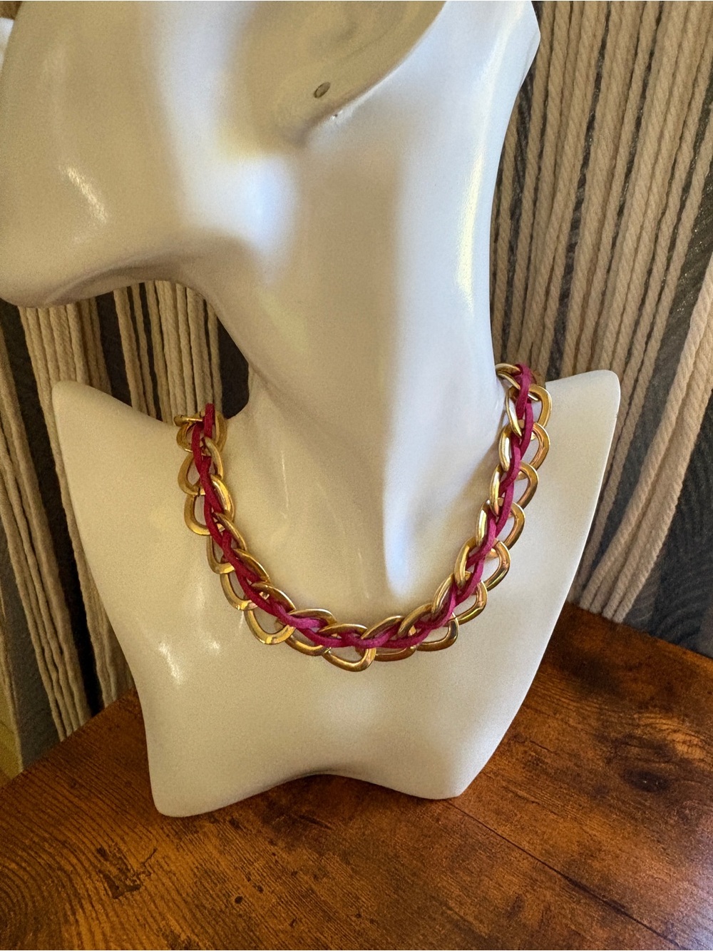 Mauve Suede Gold Link Necklace NWOT